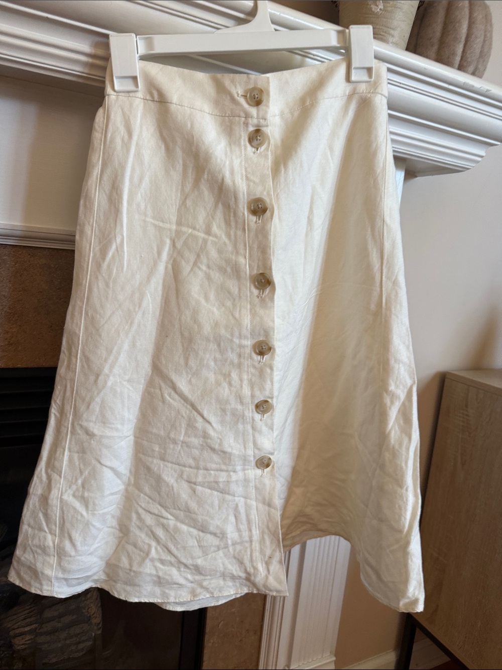 LOFT Cream Button-Front A-Line Skirt